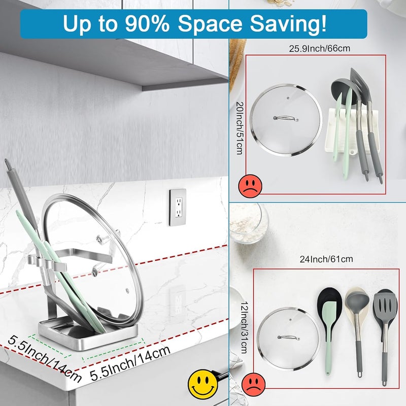 SOLEADER Vertical Spoon Rest and Lid Stand for Stove Top kitchen Utensils Pot Lid Holder and Organizer for Kitchen Counter Foodgrade Stainless Steel with Drip Tray and Handle - Image 2
